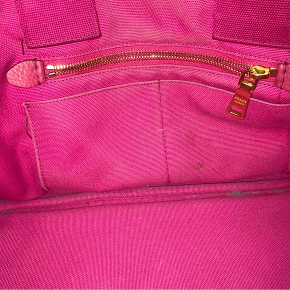 Prada Medium Canapa Tote Hot Pink Canvas Bag + 6 Vintage Brooches - Picture 10 of 11